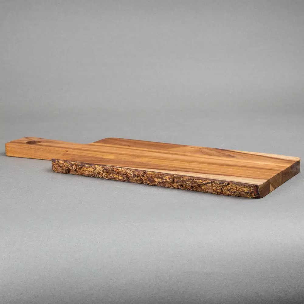 Creative Home Teak Wood Serving Cheese Paddle Board, 14-Inch Natural Edge Rustic Wood Board