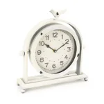 Zentique Vintage White Metal Hinged Bird Table Clock - Distressed Porcelain Style Analog Desk Clock thumbnail 2
