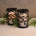 LUMABASE 6.5 in. Vine Metal and Glass Candle Holder Set with LED Pillar Candles (Set of 2) thumbnail 5