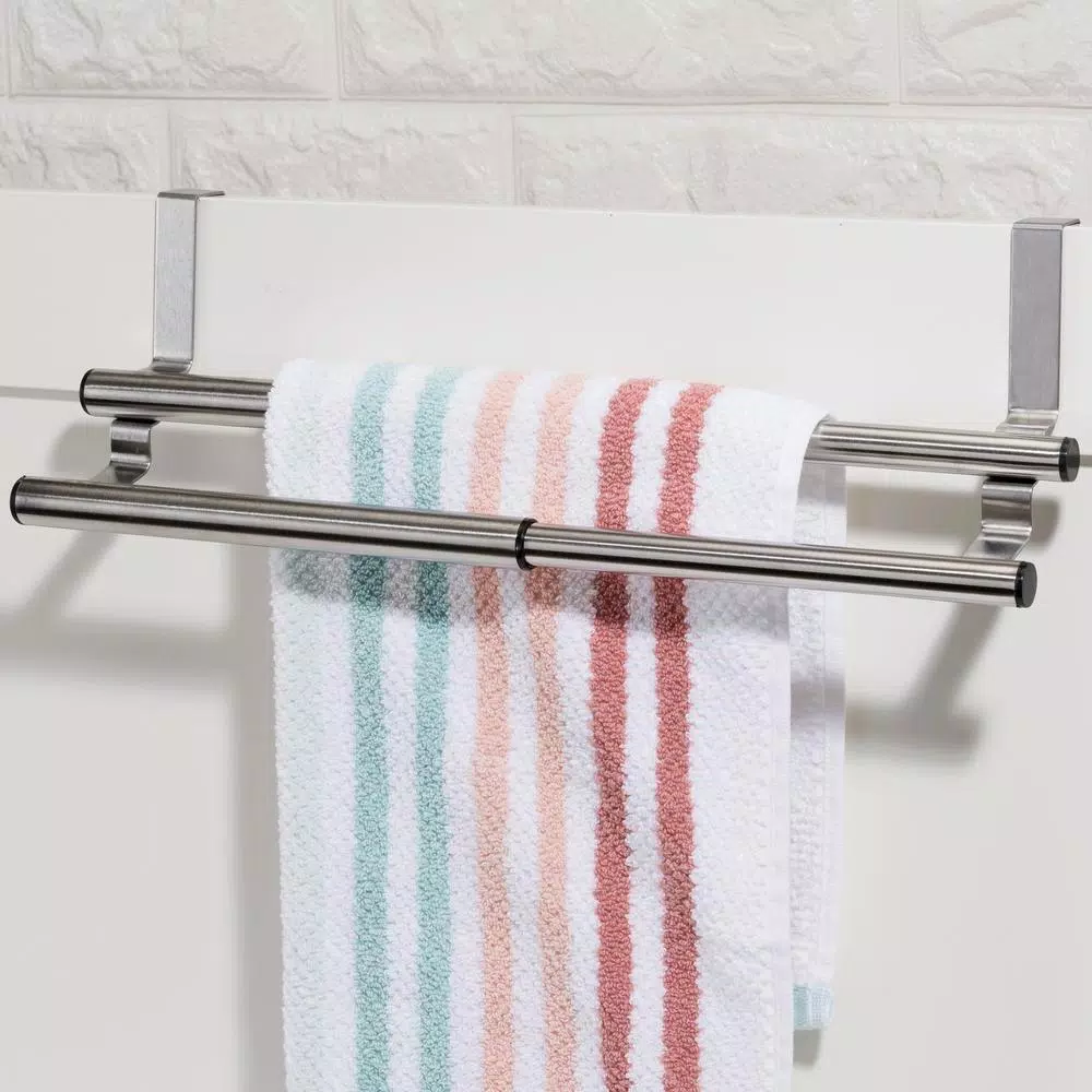 Unbranded Expandable 2-Tier Steel Over the Cabinet Door Towel Rack - Silver