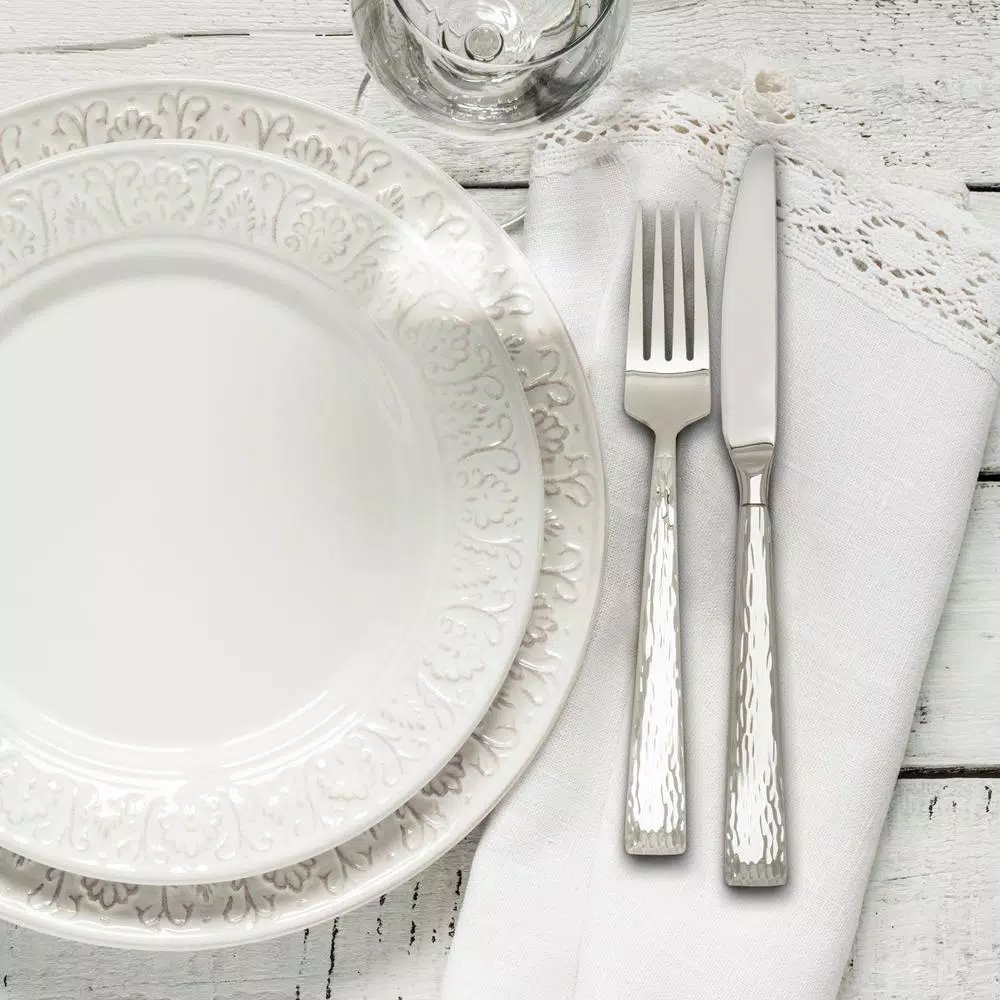 Hampton Signature Brocade 20-Piece Hammered 18/0 Stainless Steel Flatware Set, Service for 4