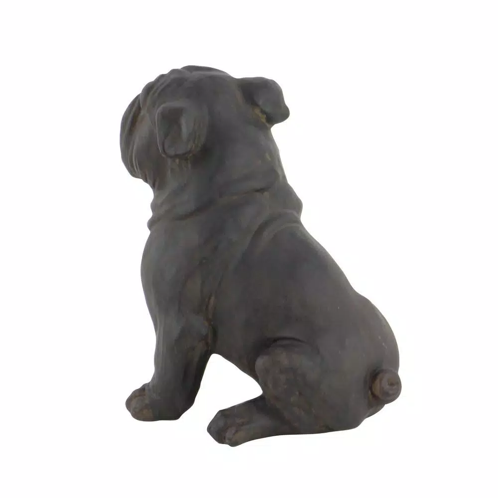 LITTON LANE Polystone Sitting Bulldog Sculpture - Rustic Bronze Dog Statuary