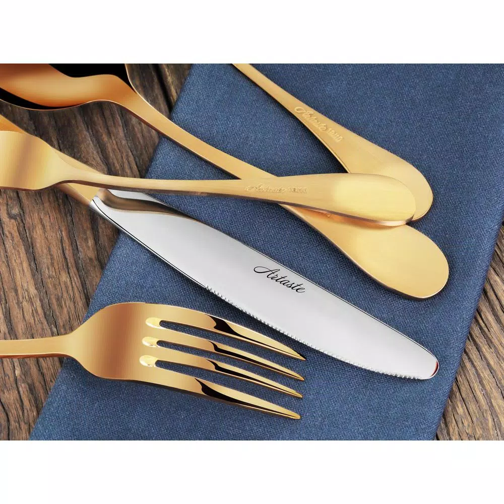 Artaste Rain 20-Piece 18/10 Stainless Steel Flatware Set, Gold Titanium Finish, Service for 4