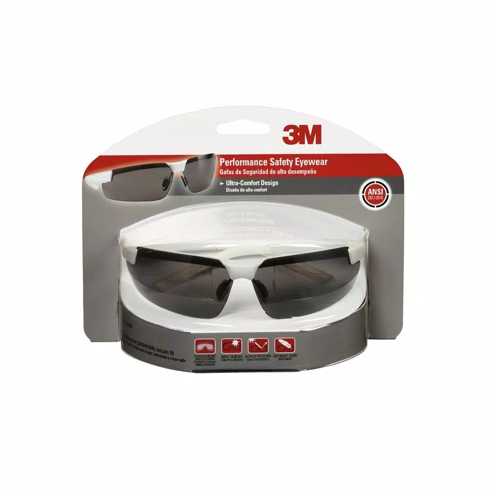 3M Performance Safety Eyewear, White Metallic Frame with Gray Anti-Fog Lens, Ultra-Comfort Design (4-Pack)