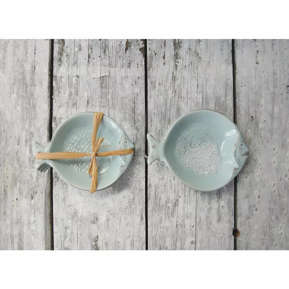 3R Studios White Ceramic Aqua Fish Shaped Serving Bowl - 55 fl. oz. Multi-Purpose Dish