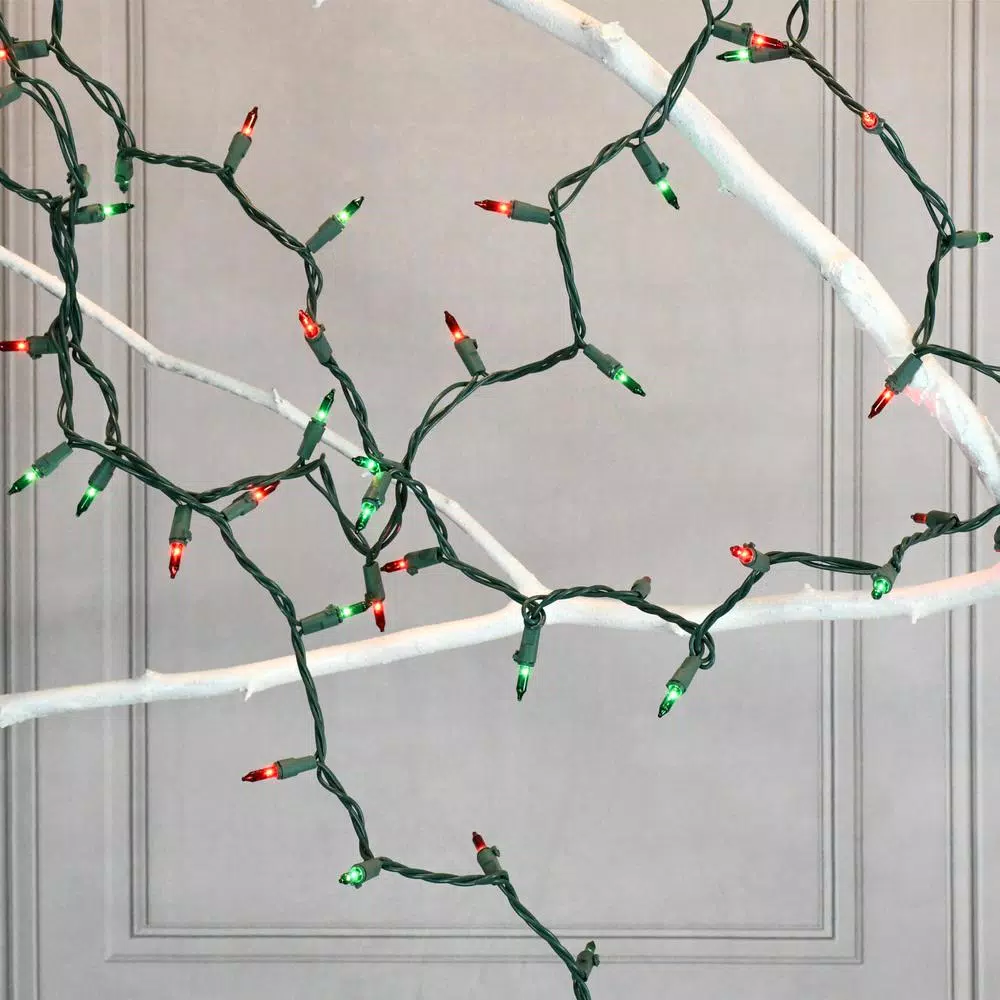 LUMABASE 200-Light Red and Green Mini String Lights, Steady Incandescent, Green Cord