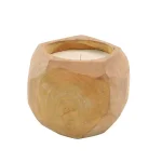 LITTON LANE Hand-Carved Natural Teak Wood Coconut-Shaped Candle Holder with White Unscented Wax thumbnail 2