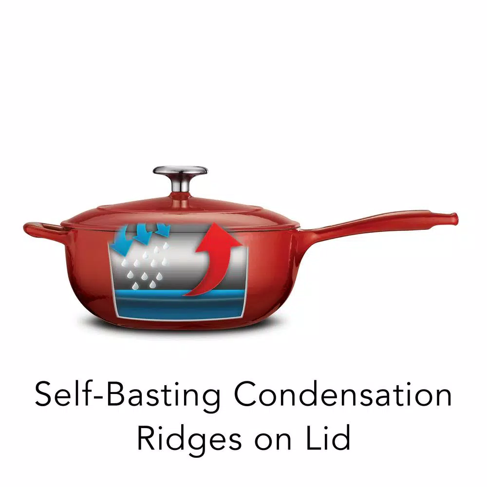 Tramontina Gourmet 3 Qt. Enameled Cast Iron Saucier with Lid, Gradated Red