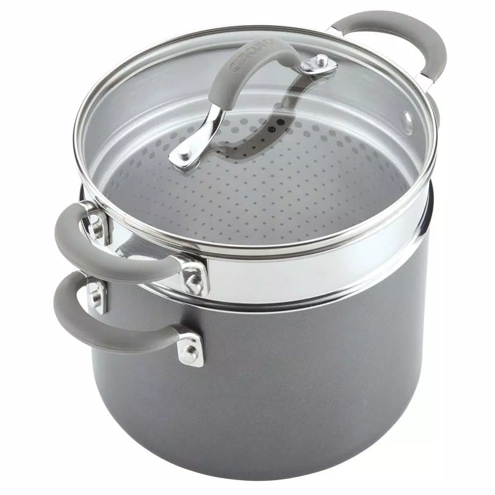 Circulon Elementum 5 Qt. Hard-Anodized Nonstick Multipot with Steamer Insert, Oyster Gray