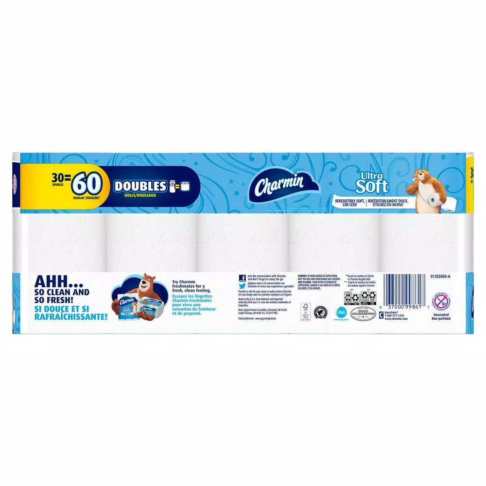 Charmin Ultra Soft Toilet Paper, 30 Double Rolls
