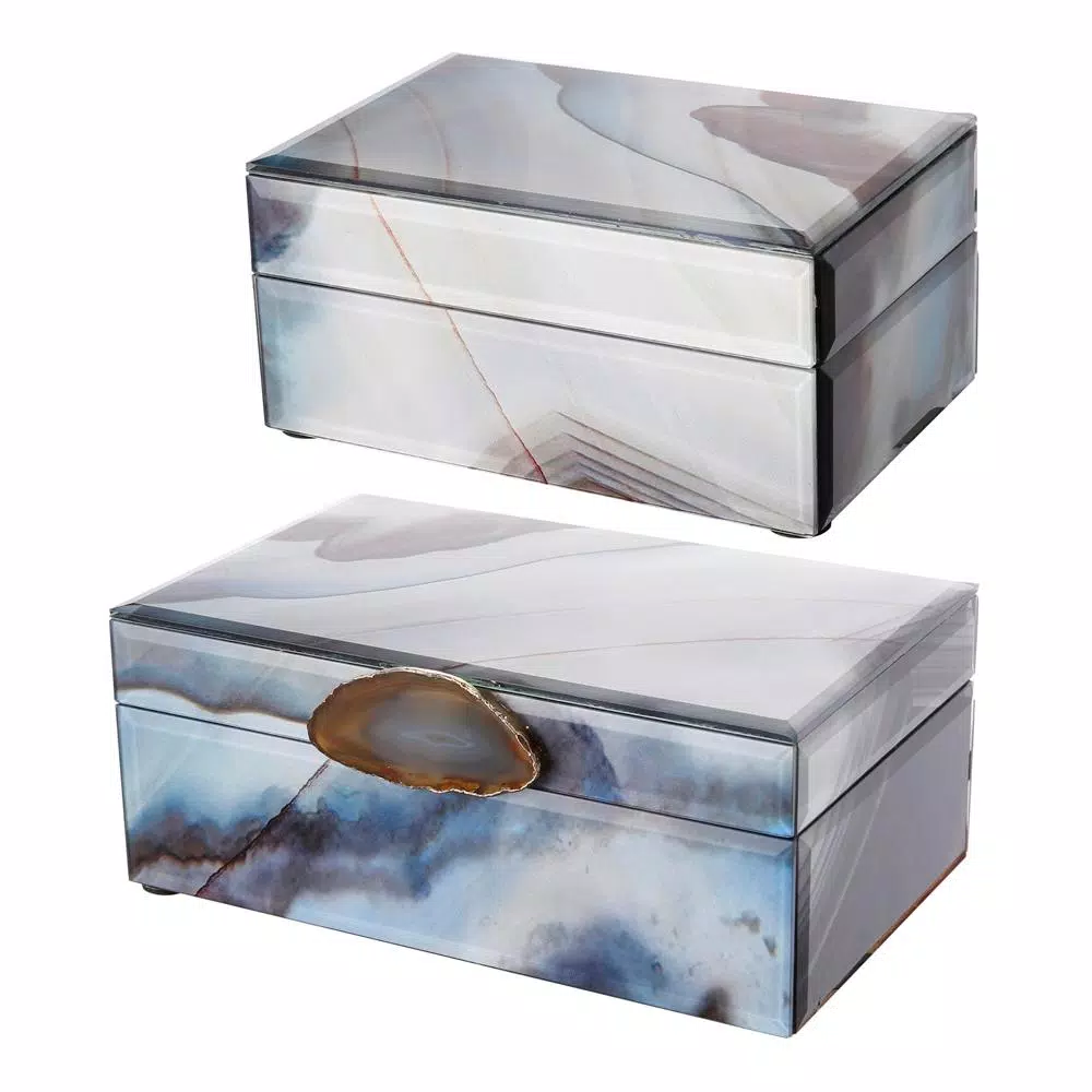 A & B Home Lone Modern Chic Gray and Blue Jewelry Box Set of 2, Resin Jewelry Stand