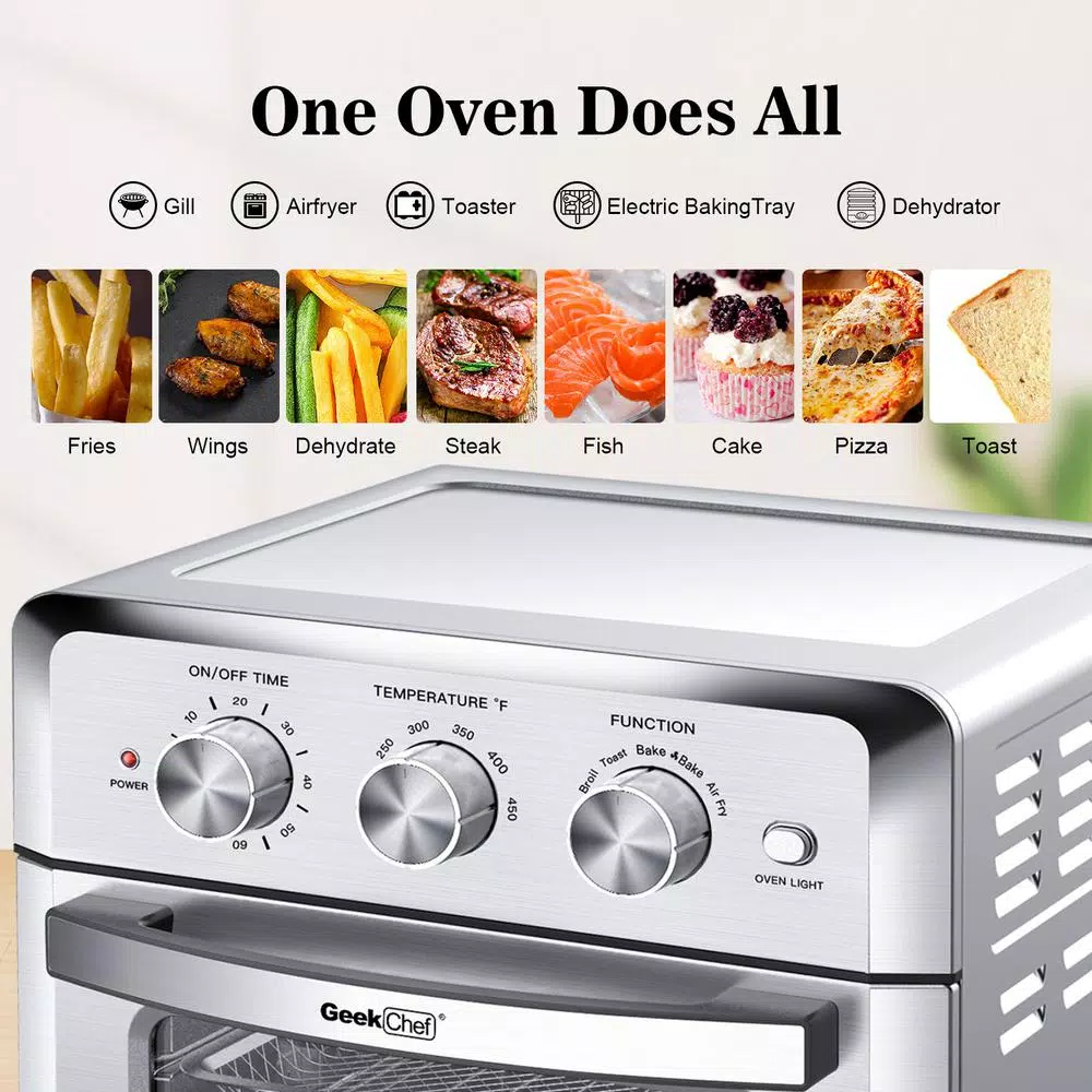 Boyel Living 19 Qt. Silver Stainless Steel Air Fryer Toaster Oven with 1500W Power, Roast, Bake, Broil & Reheat