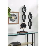 LITTON LANE Eclectic Figure Eight Black Metal Mesh Wall Sconces with Mirror Inlays, Set of 2 thumbnail 1