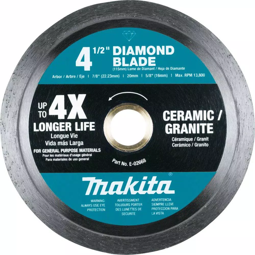 Makita 4-1/2 in. Continuous Rim Diamond Blade for Tile, Granite, and Stone