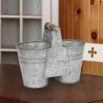Stonebriar Collection Stonebriar 9 in. Antique Galvanized Double Bucket with Wood Handle thumbnail 1