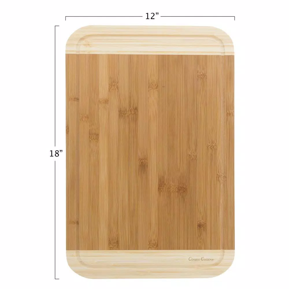 Classic Cuisine Two-Tone Bamboo Cutting Board, 12 x 18 inch Rectangle Edge Grain Wood Board