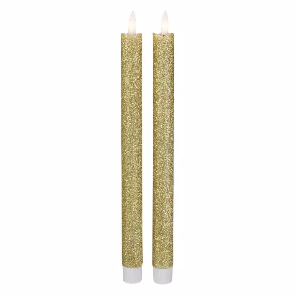 Northlight Gold Glittered Flameless Taper Christmas Candles, 12 in. Set of 2