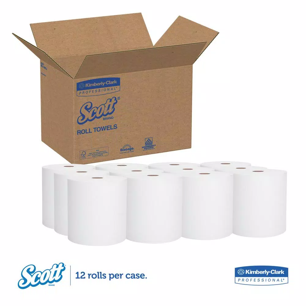 Scott Essential Hard Roll Paper Towels, 8 x 400 ft, 1.5 in Core, White (12 Rolls per Carton)