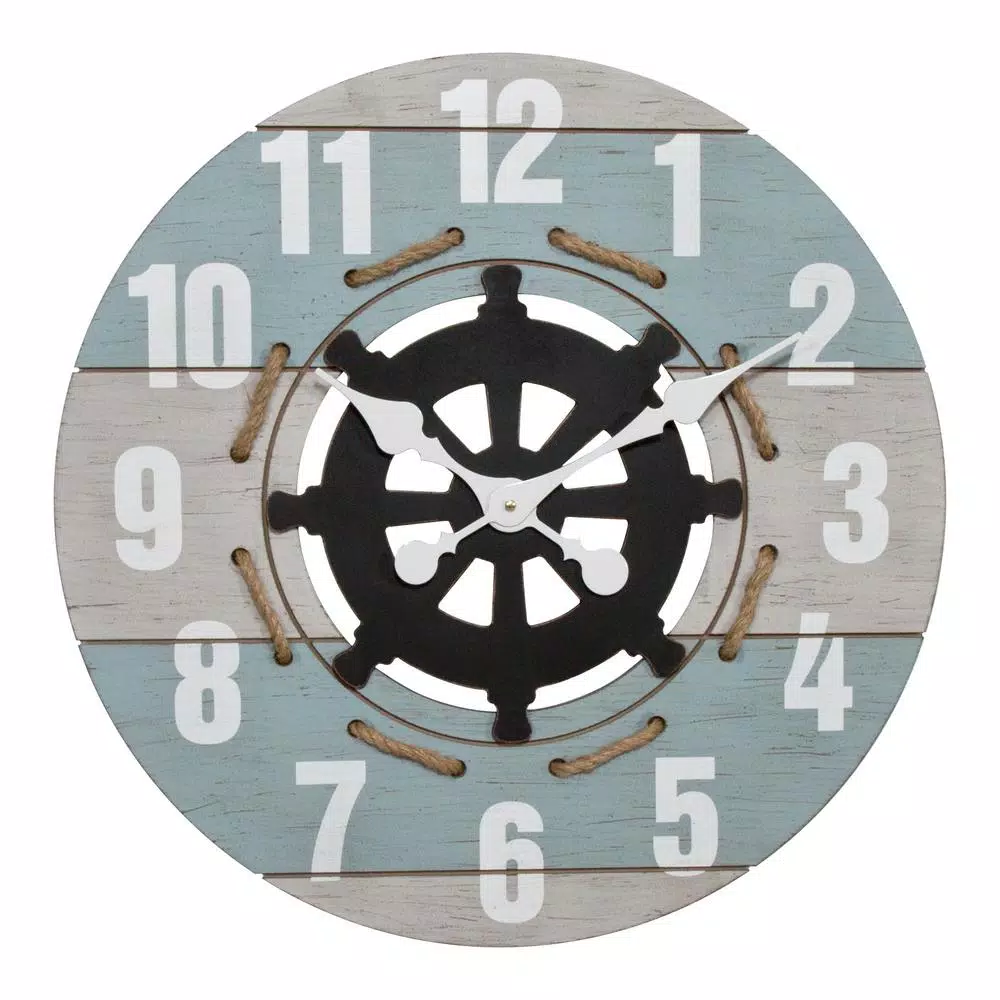 La Crosse Clock Co. 24 in. Blue Coastal Nautical Round Wall Clock