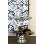 LITTON LANE 24 in. Polished Silver Aluminum 3-Tier Wavy-Ribbon-Rimmed Round Tray Stand thumbnail 1