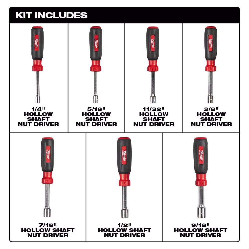 Milwaukee SAE Hollow Shaft Nut Driver Set, 7-Piece