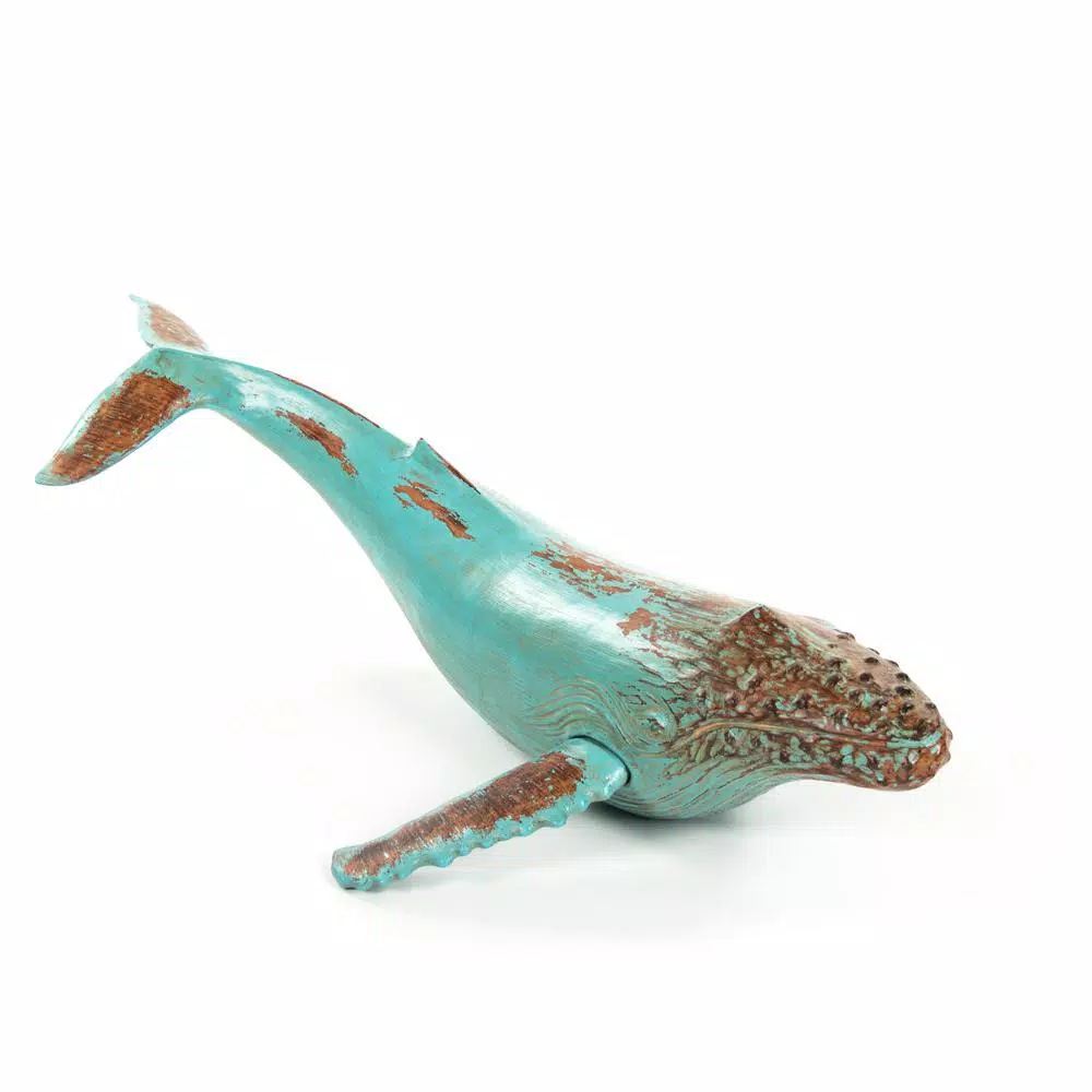 Zentique Distressed Turquoise and Brown Humpback Whale Polyresin Sculpture