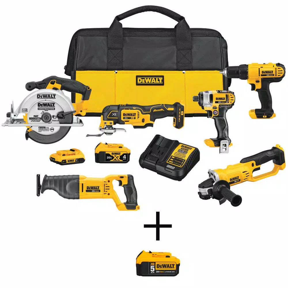 DEWALT 20V MAX Cordless 6-Tool Combo Kit with 3 Batteries and Charger
