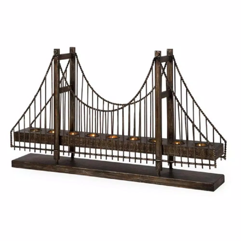 IMAX Rustic Suspension Bridge Wrought Iron Tea Light Candle Holder - Holds 9 Votives