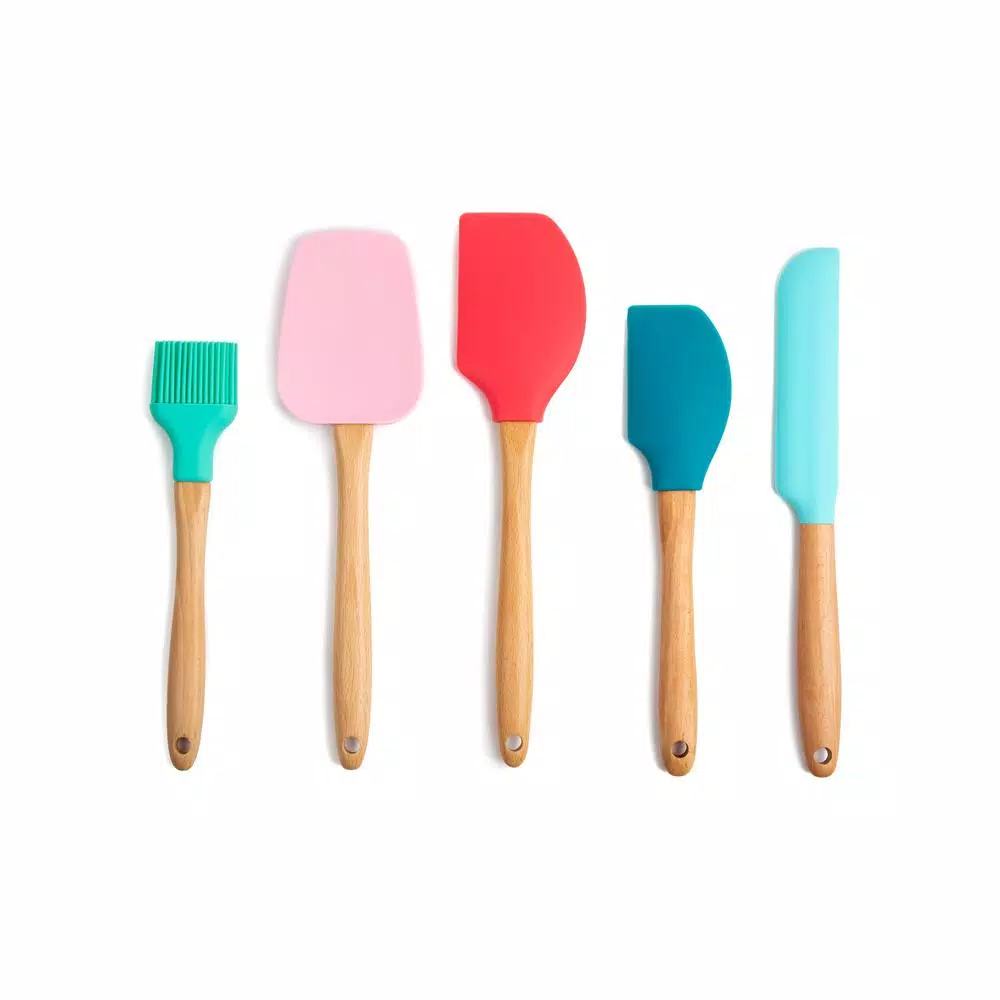 Core Kitchen Nostalgia 5-Piece Jumbo Beechwood and Silicone Utensil Set