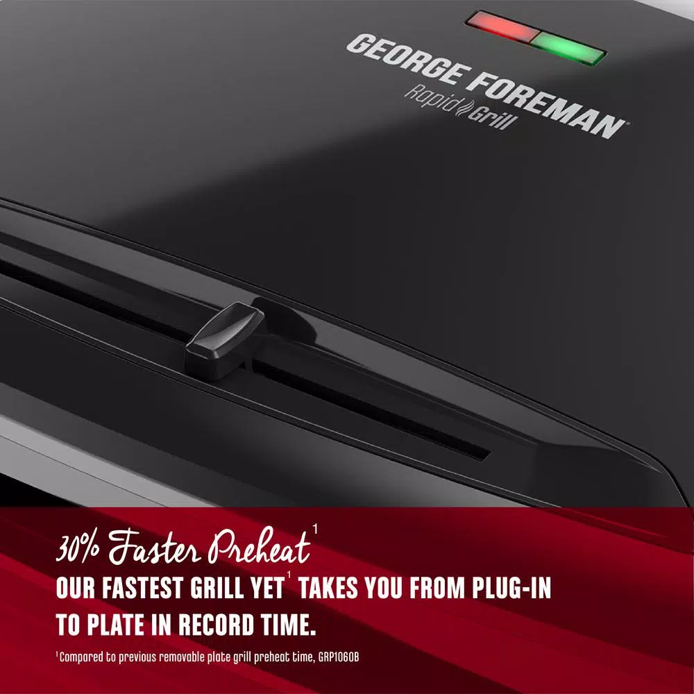 George Foreman Rapid Grill 80 sq. in. Electric Indoor Grill and Panini Press, Black