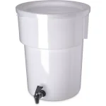 Carlisle 5 Gal. Polyethylene Round Beverage Dispenser with Lid and Faucet, White thumbnail 1