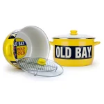 Golden Rabbit Old Bay 18 qt. Porcelain-Enameled Steel Stock Pot Set with Glass Lid and Rack, Yellow thumbnail 1
