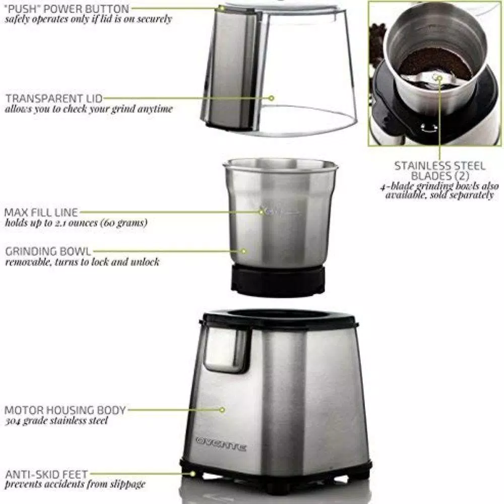 Ovente Electric Coffee Grinder, 200W Multi-Purpose Blade Grinder, Silver