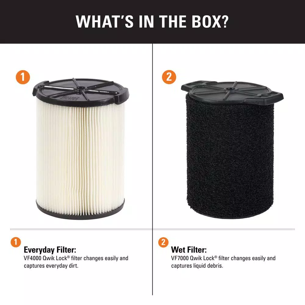 RIDGID Replacement Filter Set: VF4000 Pleated Paper & VF7000 Foam Filter for 5 Gal. or Larger Wet/Dry Vacuums