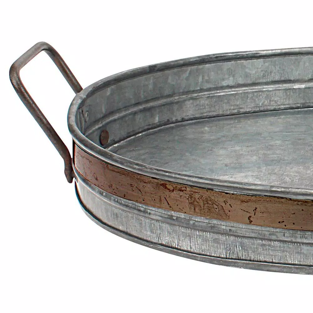 Stonebriar Collection Stonebriar Rustic Galvanized Metal Serving Tray with Distressed Rust Trim