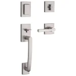 Baldwin Prestige Spyglass Single Cylinder Satin Nickel Handleset with Square Lever and SmartKey Security thumbnail 1