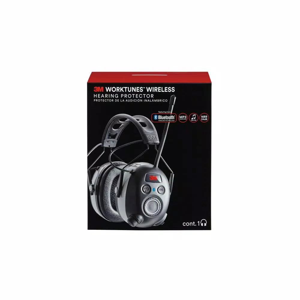 3M WorkTunes Wireless Bluetooth Hearing Protector with AM/FM Radio, Gray