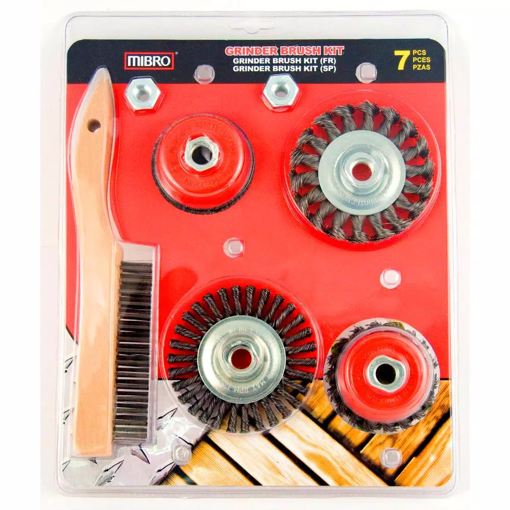 MIBRO 7-Piece Industrial Wire Brush and Hand Brush Set for Deburring, Rust and Scale Removal