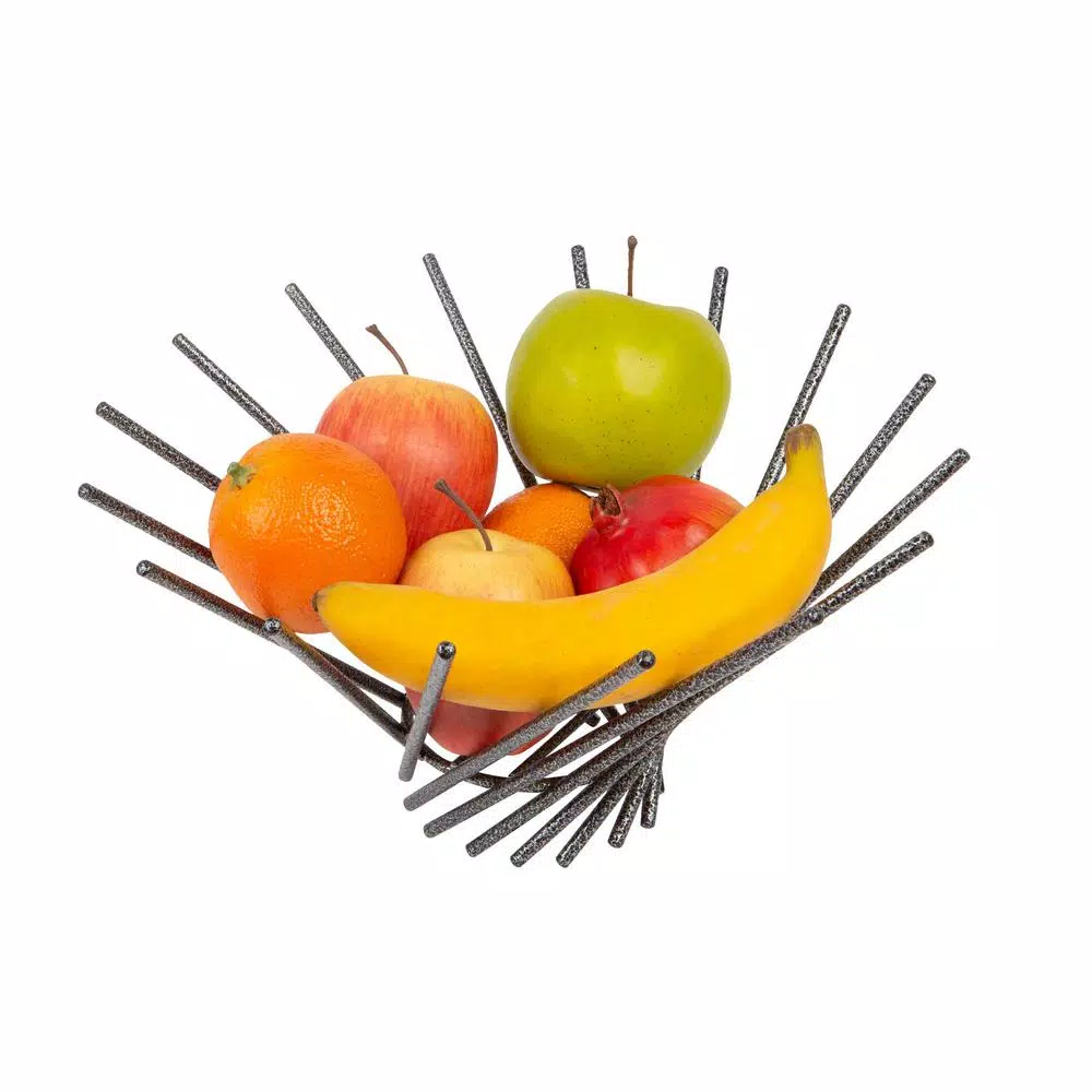 Laura Ashley Speckled Fruit Basket in Grey, Round Iron Design