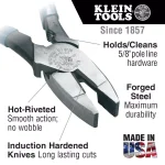 Klein Tools 9 in. High Leverage Lineman's Bolt-Thread Holding Side Cutting Pliers thumbnail 2
