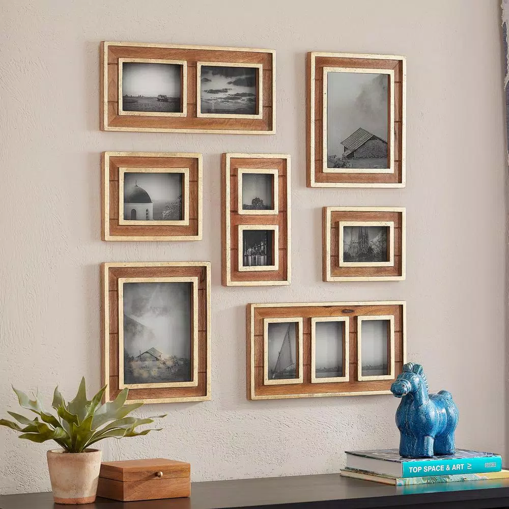 Home Decorators Collection Natural Wood and Gold Gallery Wall Picture Frame Set, 7-Piece