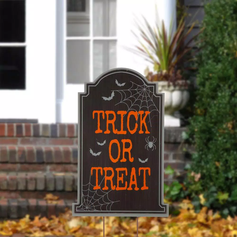 Glitzhome 29 in. Halloween Wooden Tombstone Yard Stake, Hanging, or Standing Decor