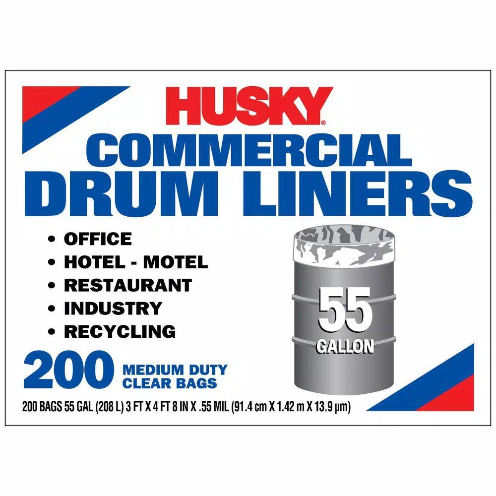 HUSKY 55 Gallon Economy Natural Trash Liners, 0.55 Mil, 200-Count