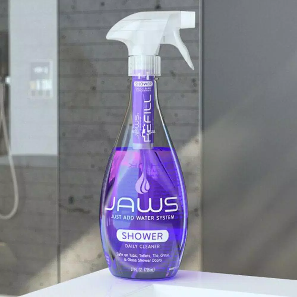 JAWS Daily Shower Cleaner - Non-Toxic Concentrated Refill Pods with Reusable Spray Bottle (4-Pack)