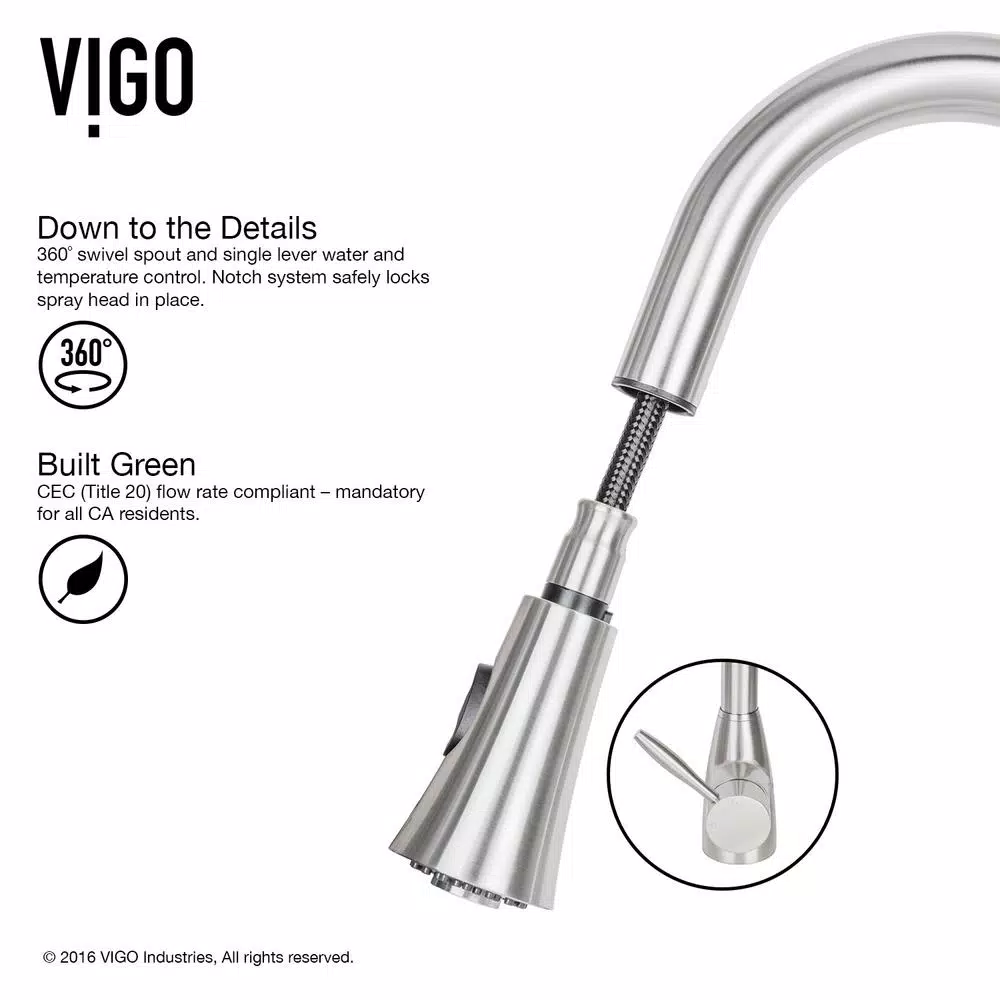 VIGO Aylesbury Single-Handle Pull-Down Kitchen Faucet with Soap Dispenser, Stainless Steel