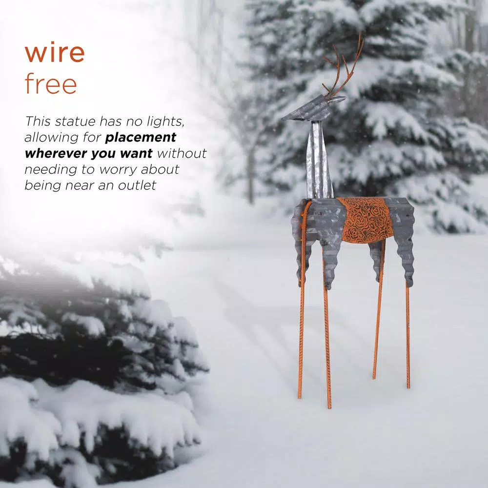 Alpine Corporation 30 in. Metal Rustic Standing Reindeer Christmas Outdoor Sculpture