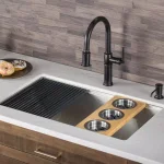 Kraus 16.75 in. Bamboo Workstation Kitchen Sink Serving Board Set with 3 Stainless Steel Prep Bowls thumbnail 10
