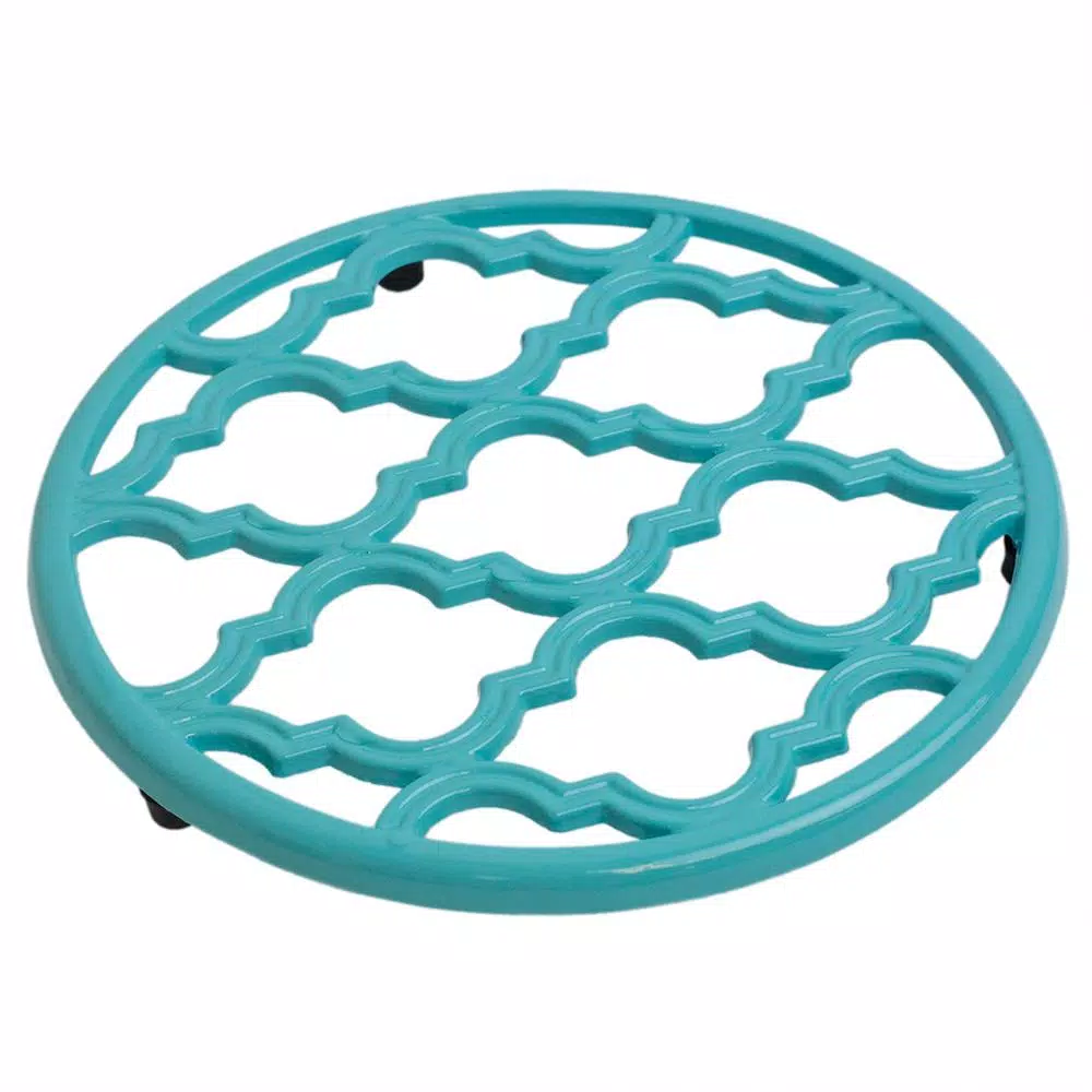 Home Basics Lattice Cast Iron Turquoise Trivet Set of 2 - Heat Resistant Decorative Hot Mats