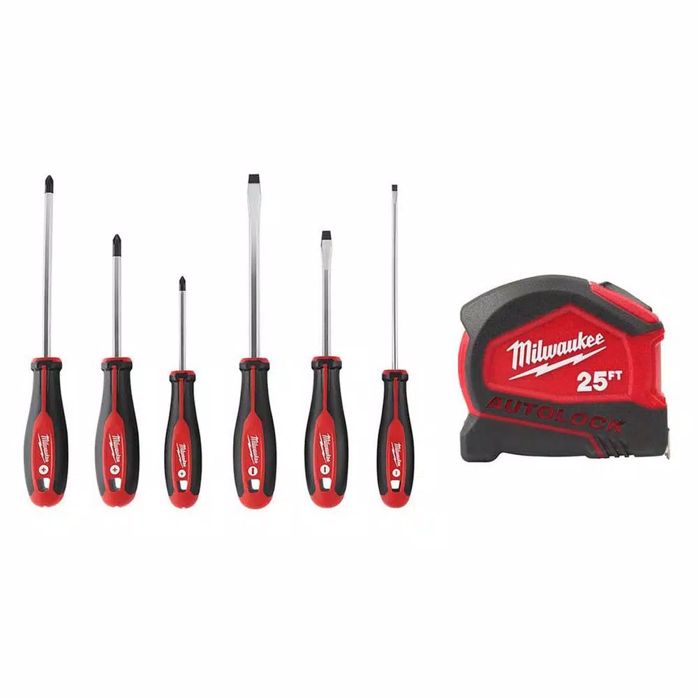 Milwaukee 6-Piece Screwdriver Set with 25 ft. Compact Auto-Lock Tape Measure