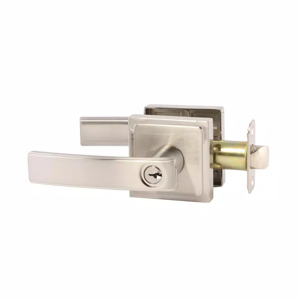 Design House Vista Satin Nickel Entry Door Lever and Single Cylinder Deadbolt Combo